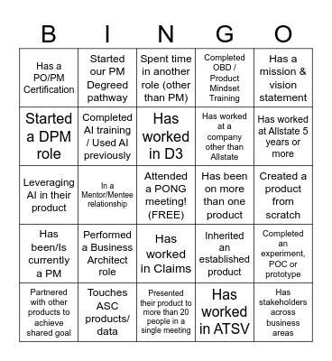 PONG Year End Work Bingo Card