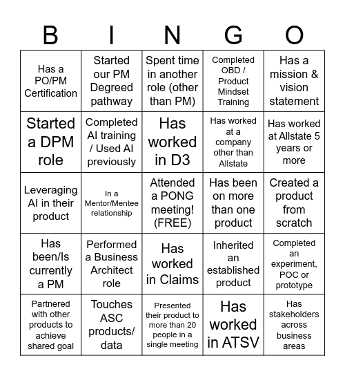 PONG Year End Work Bingo Card