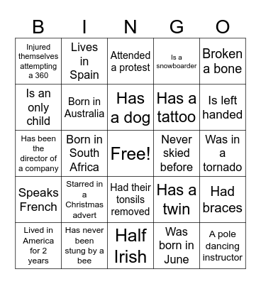 Who's who of the BYS chalet team 24/25 Bingo Card