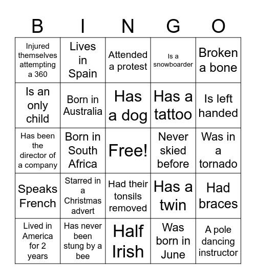 Who's who of the BYS chalet team 24/25 Bingo Card