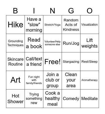 Self Care Bingo Card