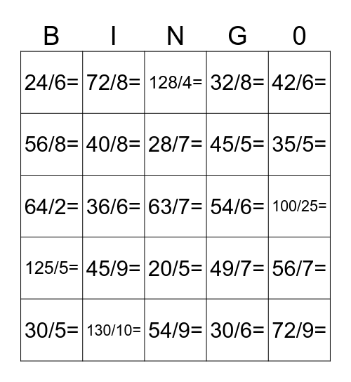 DIVISION BINGO Card