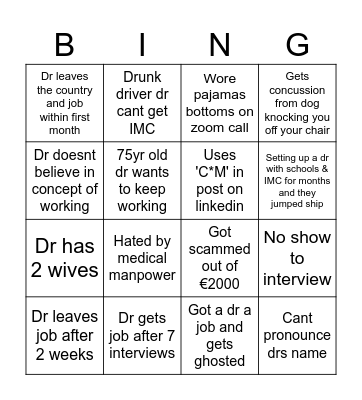 MatchMedicsBingo Card