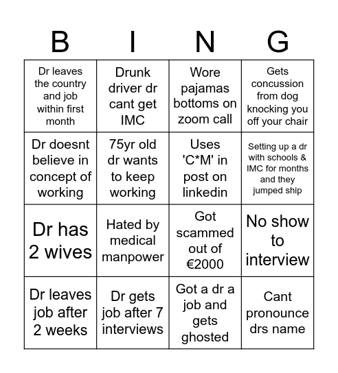 MatchMedicsBingo Card