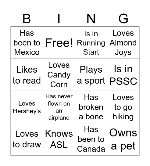 Find someone who... Bingo Card