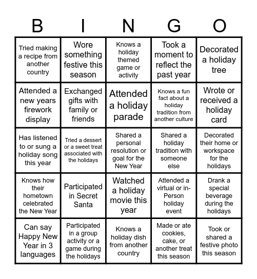 Virtual Holiday Bingo Card