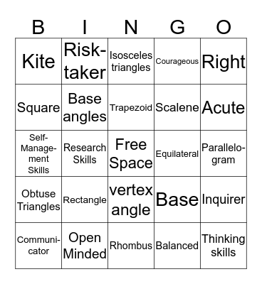 Geometry Bingo Card