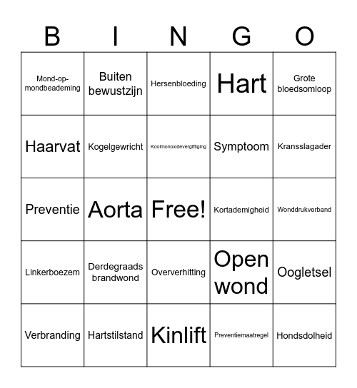 EHBO Bingo Card