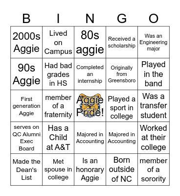 Aggie Holiday Bingo Card