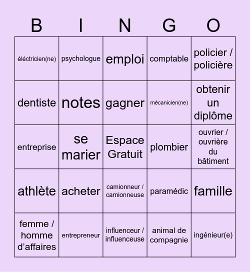 Mon futur ! Bingo Card