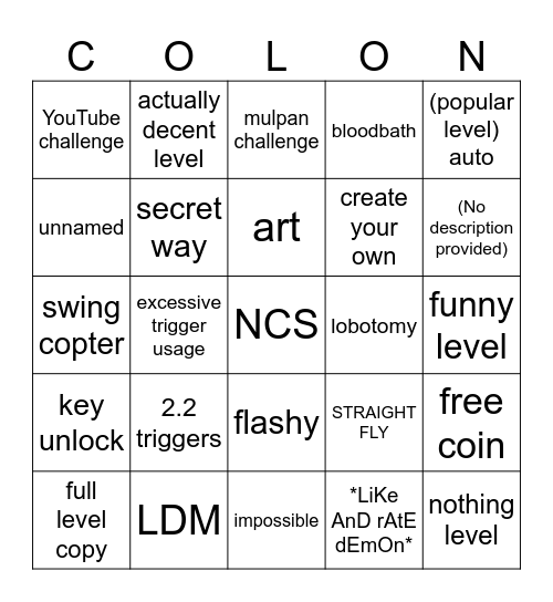 GD Recent Tab BINGO Card
