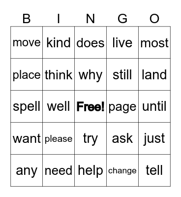 RED WORD BINGO Card