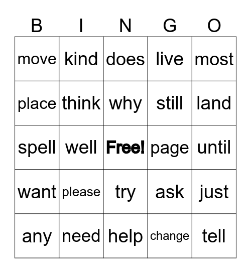RED WORD BINGO Card