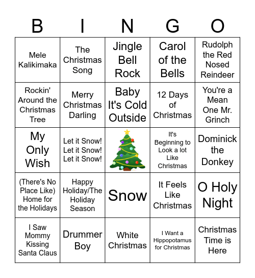 Christmas Music Bingo Card