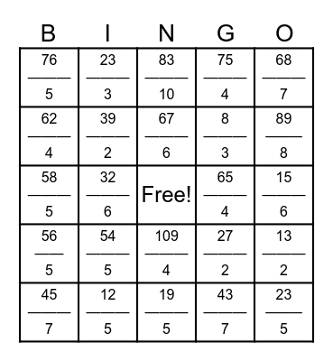 FRACTION BINGO! (Converting Improper Fractions to Mixed Fractions) Bingo Card