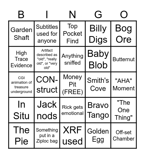 Curse of Oak Island Bingo Card