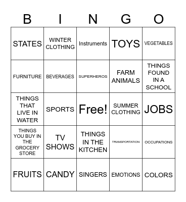 CATEGORY Bingo Card