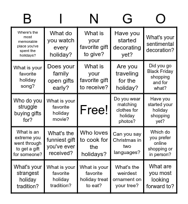Holiday Bingo Get to Know You Bingo Card