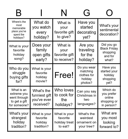 Holiday Bingo Get to Know You Bingo Card