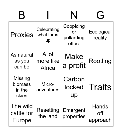 Rewilding BS Bingo! Bingo Card