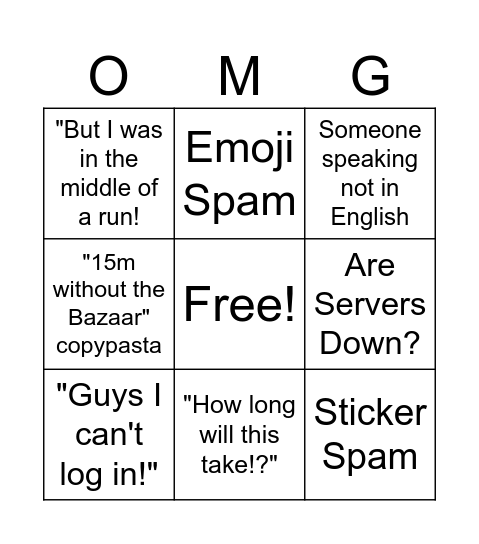 Bazaar Patch Bingo Card