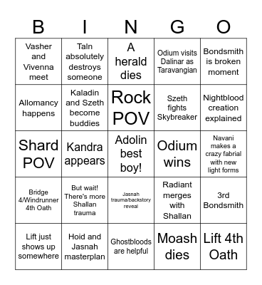 Wind and Truth Bingo Card
