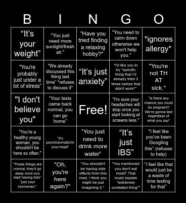 Hospital Bingo Card