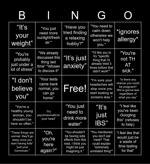 Hospital Bingo Card