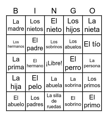 Capítulo 5 --- Vocabulario 1 --- Familia Bingo Card