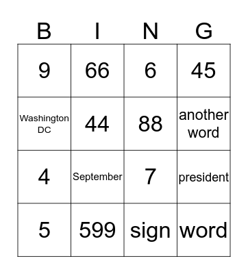 Constitution Day Bingo Card