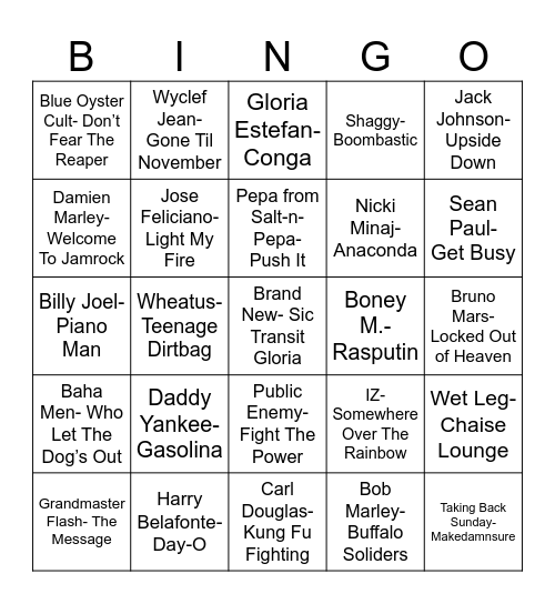 Radio Bingo Island Music Bingo Card