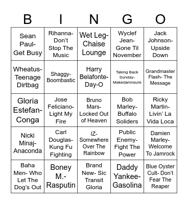 Radio Bingo Island Music Bingo Card