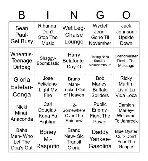 Radio Bingo Island Music Bingo Card