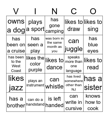 Find someone who... Bingo Card