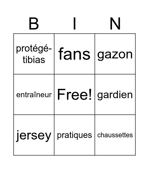 Soccer Bingo Card