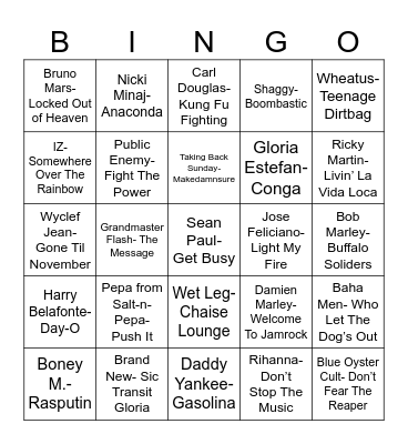 Radio Bingo Island Music Bingo Card