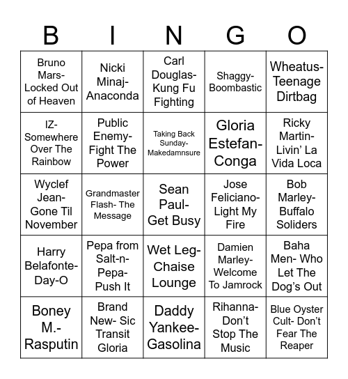 Radio Bingo Island Music Bingo Card