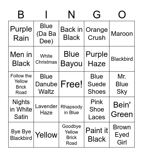 A Rainbow of Music Bingo Card