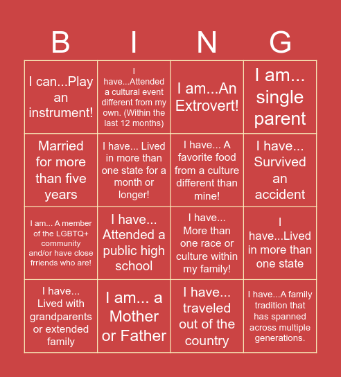 Diversity Bingo! Bingo Card