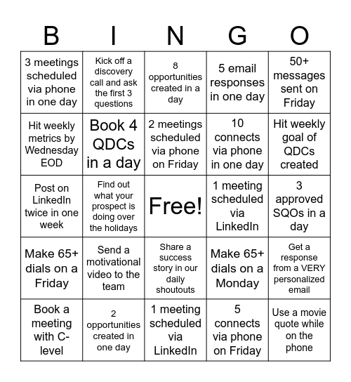 SDR Bingo Card