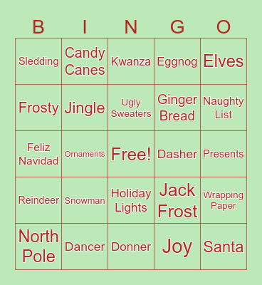Happy Holidays! Bingo Card