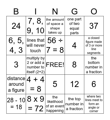 Third Grade Math Bingo Card