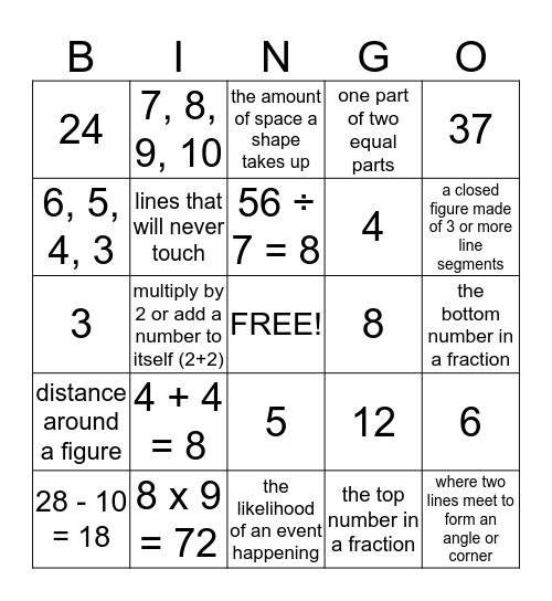 Third Grade Math Bingo Card