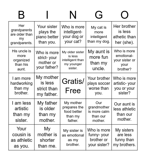 La Familia/ The Family Bingo Card