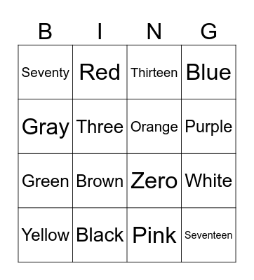 Color Bingo Card