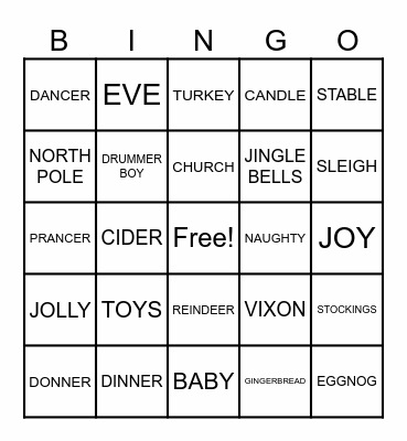 Christmas Bingo Card