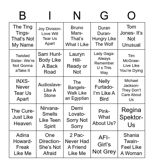 Radio Bingo "Not" "Like" "Us" Bingo Card