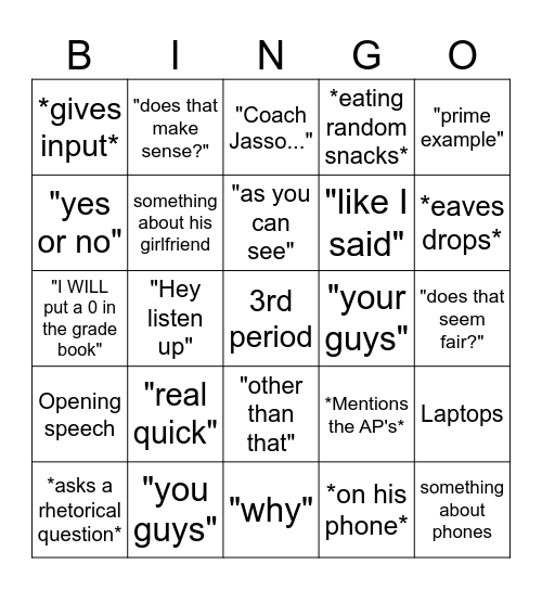 Coach Jasso Bingo Card