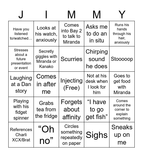 Jimmy Bingo Card