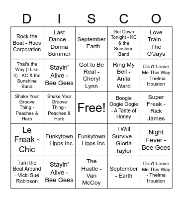 Disco Bingo Card